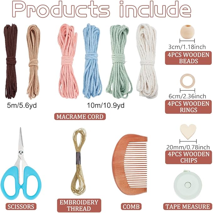 FREEBLOSS 4 Set Beginners Macrame Kit DIY Macrame Angel Kit DIY Macrame Kit for Beginners with Instructions Boho Angel Decor Adults Craft Kit for Adults Christmas Gift