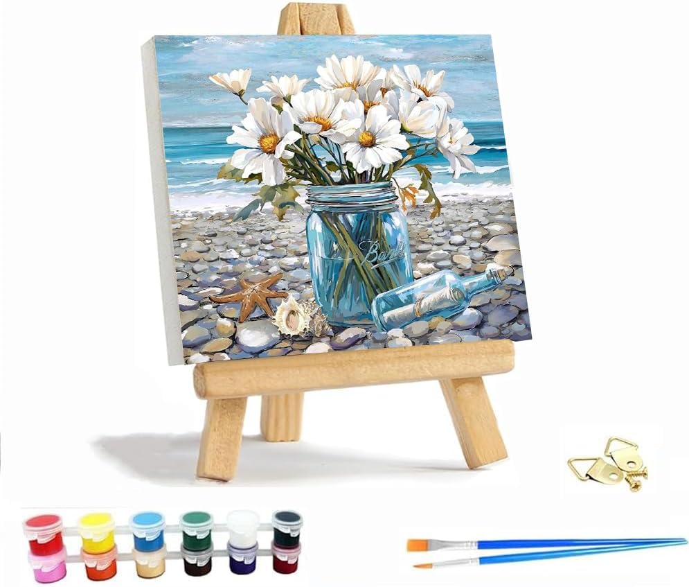 VIGEGU Beach Flowers Paint by Numbers Kit for Adults with Frame by VIGEGU