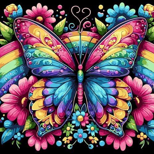 DOTSTART Paint by Numbers Kit for Adults, Rainbow Butterfly Canvas Adult Paint by Number Kits, Acrylic Paint by Number Canvas for Adult Beginners, Home Wall Art Decor,Unframed, 16X16 inch by Unknown