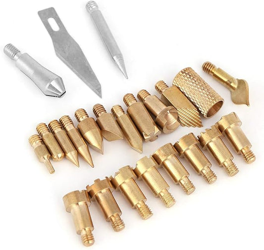 Wood Burning Pen Tips, 23Pcs Woodburning Accessories Stencils Soldering Iron Pyrography Working Carving Tool Kit for Embossing/Adults/Beginners/Birthday/Wedding Anniversary/Halloween/Christmas DIY