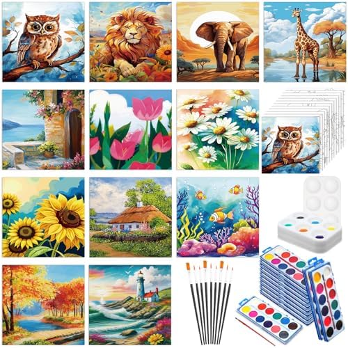 Ctosree 12 Sets Pre Drawn Canvas Kit for Painting,Mixed Style,8 x 8 in by Ctosree