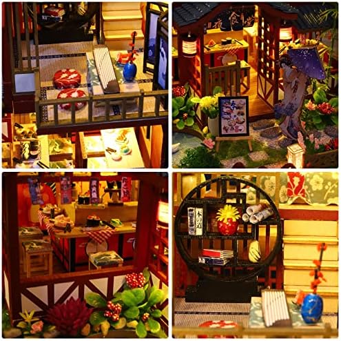 GuDoQi DIY Miniature Dollhouse Kit, 1:24 Scale Tiny House with Music Plant, Model Craft Kit for Adults, Great Handmade Gift for Birthday Christmas Day, Japanese Villa Courtyard - Image 3
