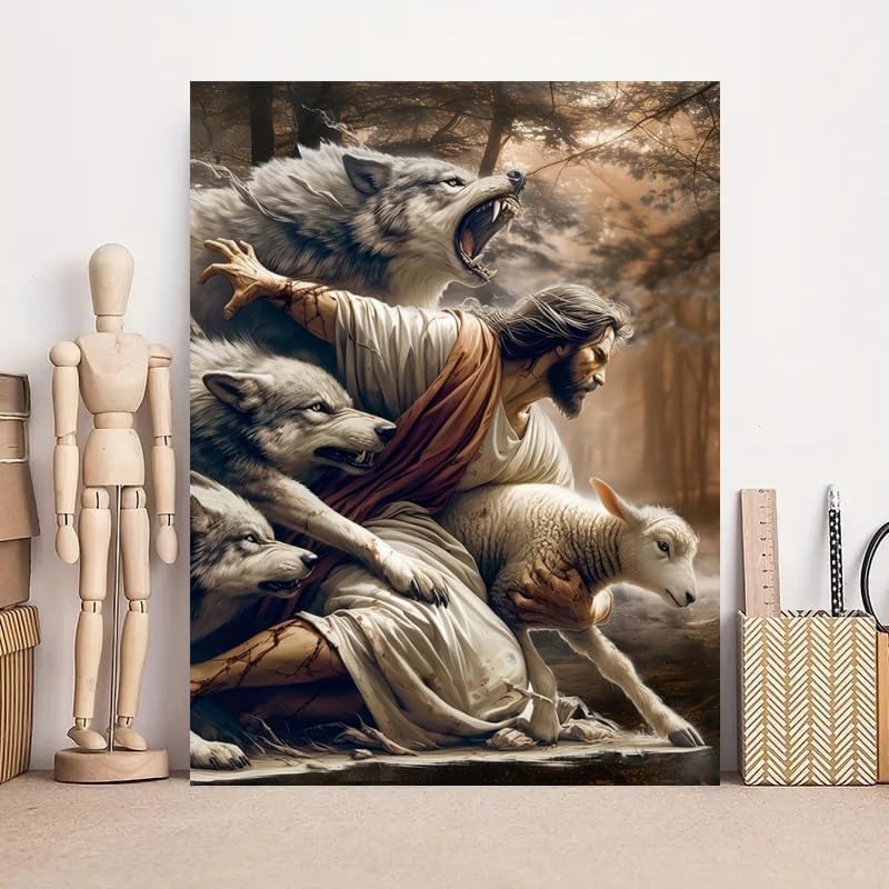 KYOQFVN Jesus and Wolf Paint by Numbers for Adults - DIY Adult Paint by Number Kit on Canvas, Easy Acrylic Painting Kits for Home Wall Decor 16x20 Inch（Without Frame） - Image 6