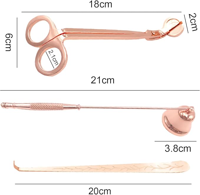 Set of 3, Candle Wick Trimmer, Candle Snuffer and Wick Dipper & Candle Accessory Set, Candle Care Kit for Candle Lover (Rose Gold)