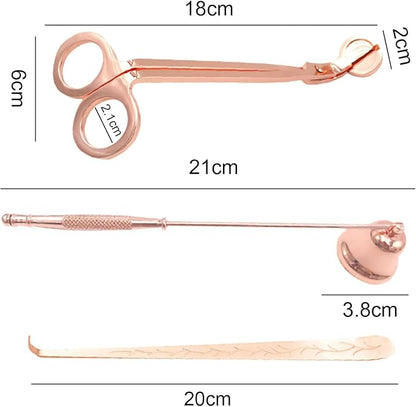 Set of 3, Candle Wick Trimmer, Candle Snuffer and Wick Dipper & Candle Accessory Set, Candle Care Kit for Candle Lover (Rose Gold)