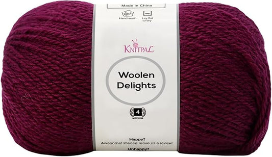 Woolen Delights Soft Wool Yarn for Crocheting, 3-Pack (522Yds / 300G), Free Patterns - #4 Medium Aran/Heavy Worsted Weight Wool Yarn for Knitting - Dark Burgundy