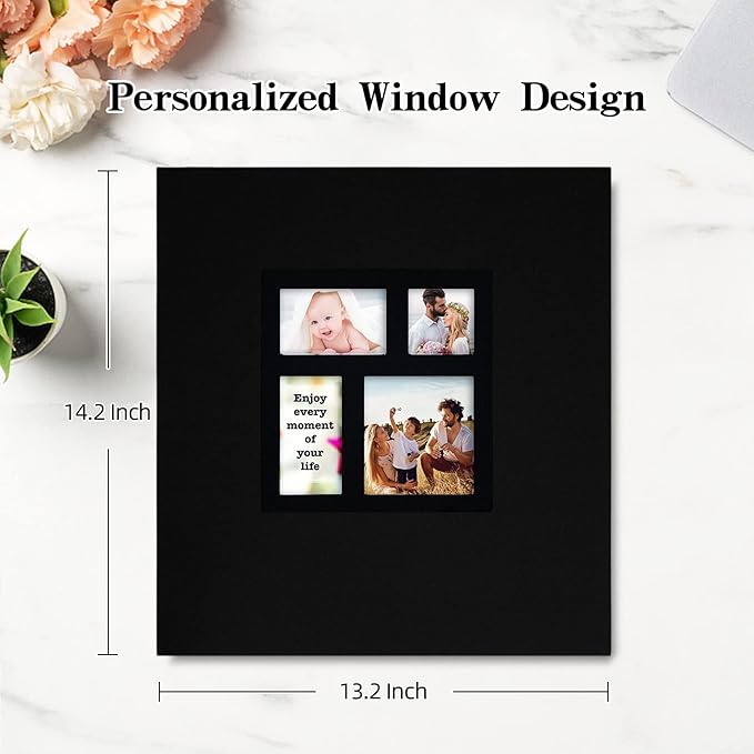 potricher Photo Album 4x6 600 Photos Linen Cover Large Capacity Picture Albums for Family Wedding Anniversary Baby Vacation (Black)