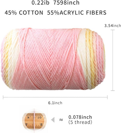 Franel Cotton Acrylic Yarn-45% Cotton 55% Acrylic, 2 Skeins of 100g Each, Gradient-Light Khaki to Gray, Perfect for Crocheting Knitting Scarves Shawls Blankets Gradient Variegated Yarn