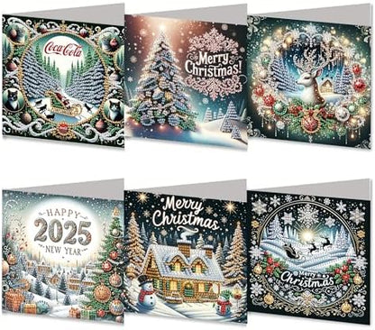 DIZAKIM 6 Pieces Christmas Theme Design Diamond Painting Greeting Card Set, DIY 5D Unique Rhinestone Art Embellishment Mosaic Christmas Greeting Card Crafts, Mosaic Handmade Creative Postcards (#3) by DIZAKIM