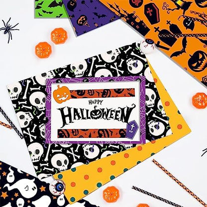 24 Sheets Halloween Pattern Paper Set, 11.8"x11.8" Scrapbooking Supplies Paper Spider Pumpkin Bat Witch Plaid Stripe Dot Origami Paper - 12 Styles - Image 4