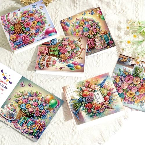 Tontut 6 Pieces Diamond Art Painted Greeting Cards, Flower Basket Gift Butterfly 5D DIY Special Shape Diamond Card Creative Gifts, Christmas Thanksgiving Greeting Card Congratulation - Image 5