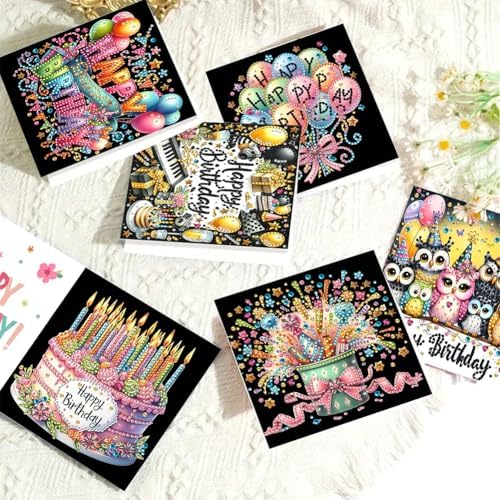 6PCS DIY Birthday Diamond Painting Greeting Cards with Envelopes - Image 4