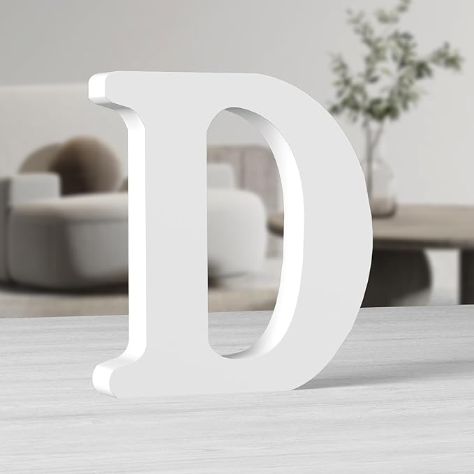 AOCEAN 10 Inch White Big Wood Letters, Unfinished Wooden Letters for Wall Decor Decorative Standing Letters Slices Sign Board Decoration for Craft Home Party Projects (D)