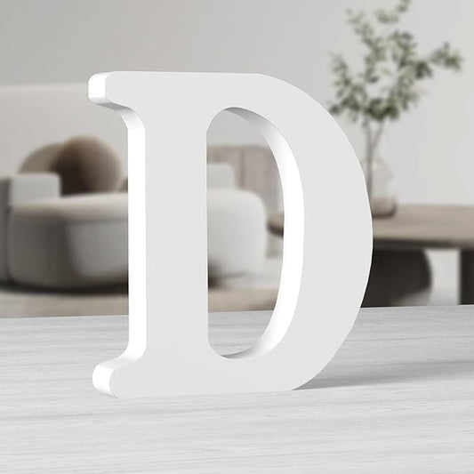 AOCEAN 10 Inch White Big Wood Letters, Unfinished Wooden Letters for Wall Decor Decorative Standing Letters Slices Sign Board Decoration for Craft Home Party Projects (D)