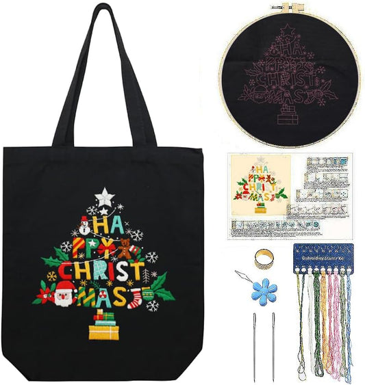 CREAWONDER Canvas Tote Bag Embroidery Kit with Pattern for Beginners, Arts and DIY Embroidery Crafts Kits for Adults, Include Instructions, Thimble, Embroidery Hoops, Color Threads and Tool by Unknown