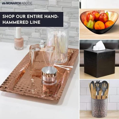 Monarch Abode Decorative Tray – 12-Inch Hand Hammered Copper Plated Metal Bathroom Tray Countertop, Vanity Trays Organizer, Perfume Plate for Dresser, Kitchen Countertop Small Fruit Platter