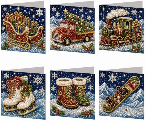Diamond Art Painting Christmas Cards 6 Pack, 5D DIY Gem Greeting Card Kits - Image 2
