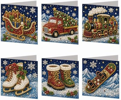6Pcs Christmas Shoes DIY Pearl Diamond Art Greeting Cards Kits - Image 2
