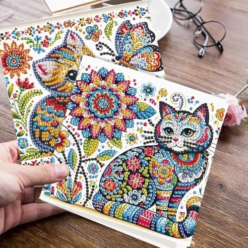 JISHSHAY 6 PCS Cat Diamond Painting Greeting Cards Cat Diamond Art Birthday Cards with Envelopes Gem Art Gem Painting Mosaic Kits for Adults for Thanksgiving Birthday Anniversary Valentine Festival - Image 7