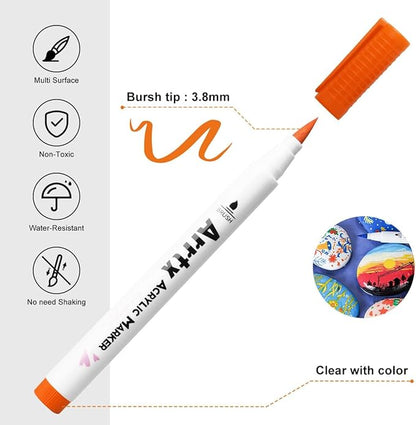 Arrtx 30 Colors Acrylic Paint Pens for Rock Painting, Extra Brush Tip, Water Based Paint Markers for Stone, Glass, Easter Egg, Wood and Fabric Painting-No Toxic,No Odor 30B
