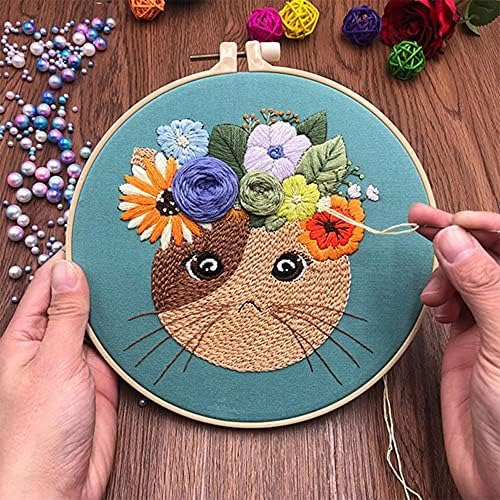 Mozzyyee Embroidery Starter kit, DIY Adult Beginner Embroidery Kits, Including Cloth with Cat Patterns, Colored Threads, Needles, Hoops and Instructions (Blue) - Image 2