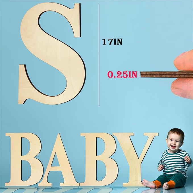 17 Inch Unfinished Wood Letter for Wall Decor, Paintable Thick Wooden Letter for DIY Craft Projects, Blank Wood Alphabet Letter for Birthday, Parties, Wedding, Christmas Home Decoration(Letter S)