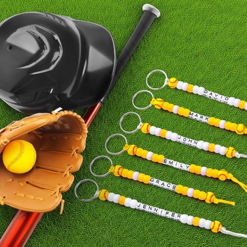 Landical 564 Pcs DIY Bead Keychain Kit Key Chain Making Craft Adjustable Letter Beads String Mama Sport Gift Alphabet Jewelry Backpack Accessories Holiday Party Favor(Softball,Yellow White) - Image 5