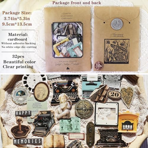 CATaireen Vintage Junk Journal Items Kit Pre Cut Paper Cards Cutout Cardstock Art Aesthetic Decor Hollow Out Craft Elements Small Embellishments Supplies for Adults Scrapbook Pack (Typewriter) - Image 2