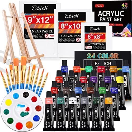 ESRICH 42 PCS Acrylic Paint Canvas Painting Kit with 24 Paints by ESRICH