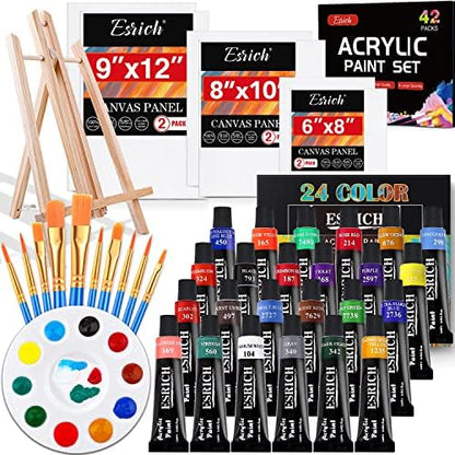ESRICH 42 PCS Acrylic Paint Canvas Painting Kit with 24 Paints by ESRICH