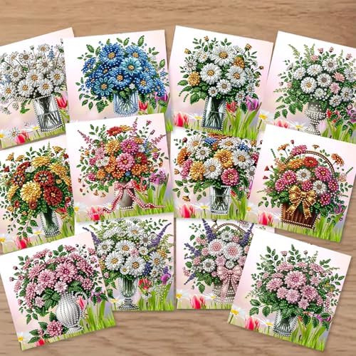 Diamond Painting Greeting Cards 12 Pack Vase Design DIY 5D Diamond Art Kits with Irregular Rhinestones and Envelopes Handmade Craft for Adults Holiday Gifts - Image 3