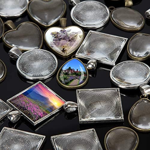 60Pcs Pendant Trays 5 Styles Resin Jewelry Making Kit with Glass Cabochons - Image 5