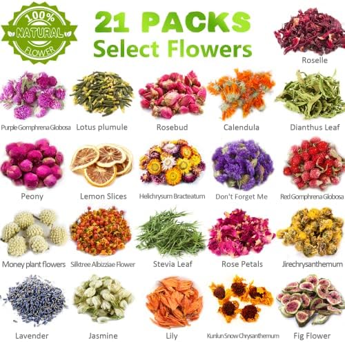 [Latest] 21 Pack Dried Flowers for Candle Making, 100% Natural Dried Herbs Kit for Soap Making, Bath, Resin Jewelry Making, Bulk Dried Flowers Include Lavender, Rose Petals, Rosebuds, Leaves, Lemon. - Image 2