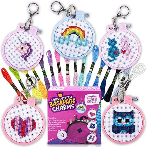 Cross Stitch Kit for Kids - 5 Easy Stamped Embroidery Kits for Beginners by Craftiloo