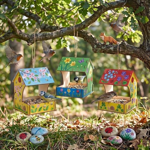 DoubleFill 10 Pack Wooden Bird Feeder Kits, DIY Bird House Kits, Build and Paint Your Own Craft for Adults, Unfinished Birdhouse Wood Craft for Educational Fun Art Outdoor Activities Gifts - Image 6