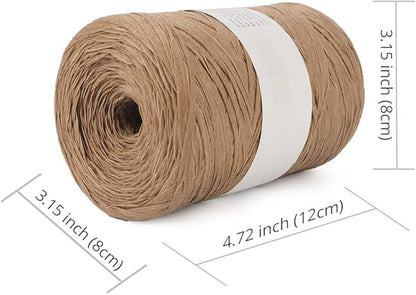 NICEEC Kraft Paper Yarn- Soft Raffia Ribbon Yarn for Crocheting & Knitting, Polyester, DIY Weaving, Total 474yds, 5.3oz - Khaki