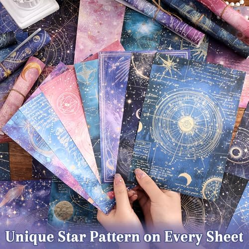 icceemee 160 Sheets of Starry Sky Scrapbook Paper, journaling Scrapbook Supplies Craft Collage Paper Set, Junk Journal Bullet Journal Poster Room Decor for Card Making Decorative Gifts - Image 3