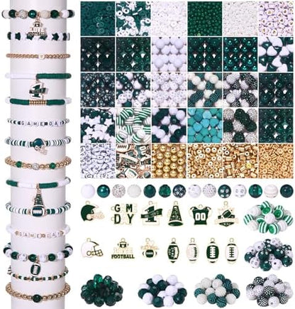 2200PCS+ Game Day Beads Charms for Bracelet Making Polymer Clay Beads Crystal Pearl Letter Gold Spacer Beads Football Charms for Game Day Bracelet Necklace Making DIY Crafts by CEALXHENY