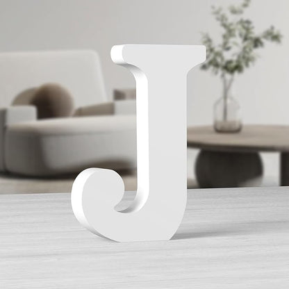 AOCEAN 10 Inch White Big Wood Letters, Unfinished Wooden Letters for Wall Decor Decorative Standing Letters Slices Sign Board Decoration for Craft Home Party Projects (J)