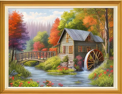 Joyhoor Cross Stitch Kits for Beginners, Stamped Cross-Stitch Supplies, Needlework Preprint Embroidery Kits, Adults DIY Needlepoint Kits, Embroidery Patterns 11CT-Beautiful Creek 16x20 inch