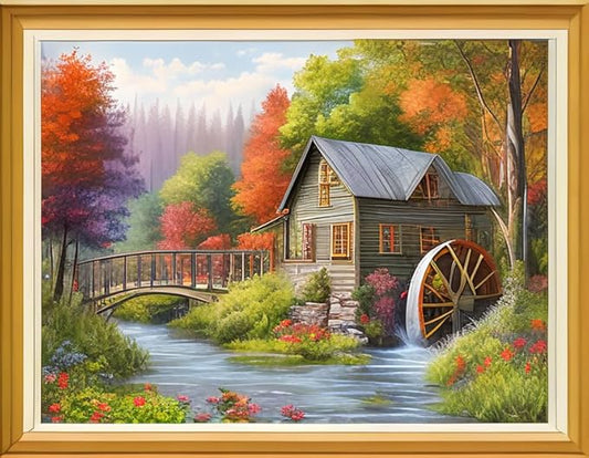 Joyhoor Cross Stitch Kits for Beginners, Stamped Cross-Stitch Supplies, Needlework Preprint Embroidery Kits, Adults DIY Needlepoint Kits, Embroidery Patterns 11CT-Beautiful Creek 16x20 inch
