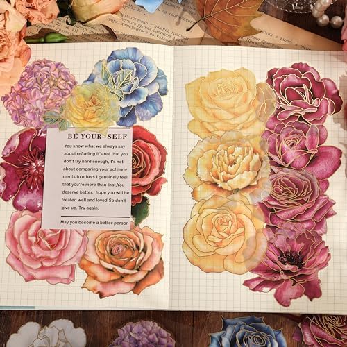 emmoolife Pressed Flower Stickers Set (100 PCS) Large Dried Flowers Themed Resin Sticker Decals Floral Botanical Journaling Stickers for Scrapbook Supplies Bullet Junk Journal Bottles Planner Laptops - Image 6