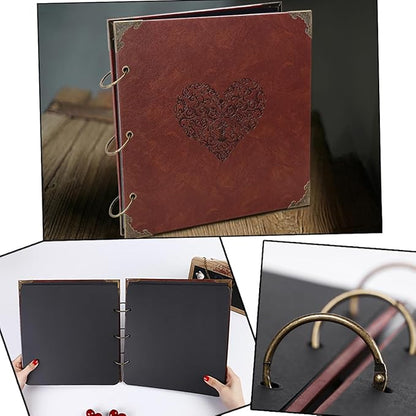 ADVcer Photo Album Scrapbook, 12x12 inch 50 Pages Vintage Leather Cover Big Three-Ring Binder Love Picture Booth DIY Scrapbooking Albums with 408pcs Self Adhesive Photos Corners for Memory Keep, Heart