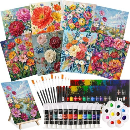 Cholemy 36 Pcs Paint and Sip Kit Gift for Adults 8''x10'',Summer Flowers by Cholemy
