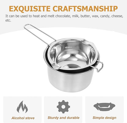 Stainless Steel Double Boiler Pot Set for Melting Chocolate Candy Candle Soap and Wax - 600ml Inner 16cm Outer Pot for Kitchen Use