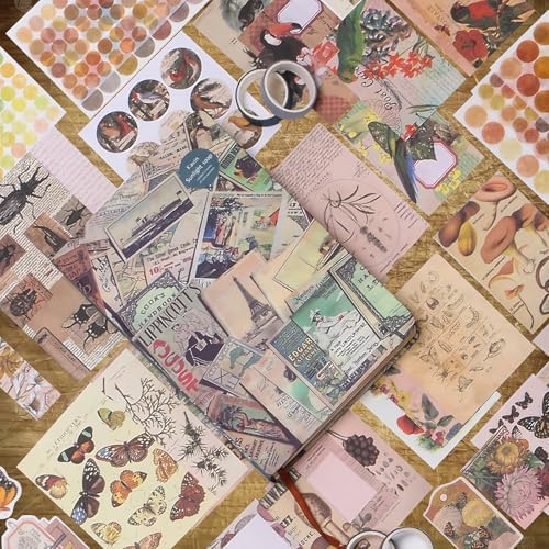 SaFeHoM 212 Pcs DIY Vintage Journal Set for Women Gifts Scrapbook Diary Supplies including Aesthetic Journals, Scrapbook Paper, Washi Stickers, Tape, Dot Stickers - Image 3