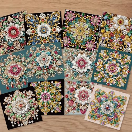 jinglinhh 12pcs Diamond Art Painting Mandala Greeting Cards with Envelopes, DIY Card Making Kits for Adults, Diamond Art Christmas Cards for Holiday Gifts - Image 5