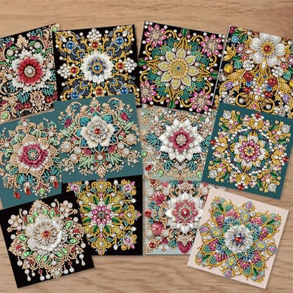 12 Pack Flower Diamond Painting Greeting Kits Mandala DIY 5D Diamond Art with Envelopes & Rhinestones, Creative Christmas Birthday Gifts for Adults, Family, Friends - Image 4