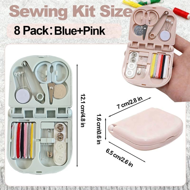 Reroon 8 Pack Mini Travel Sewing Kit for Adult & Kid | Portable Sewing Box Kit Bulk | Small Emergency Repair Set with Thread Scissors Needle for Travel, Beginner DIY Handcraft | Pink + Blue - Image 3