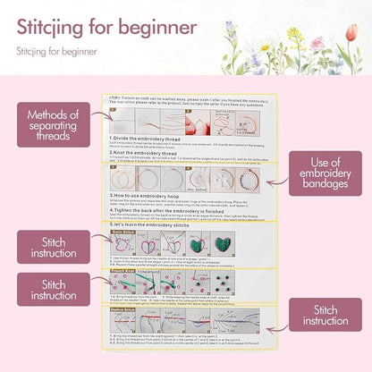 wtisan Embroidery Kit for Adults, 4 Sets Cross Stitch Kits for Adults with Stamped Flower Pattern and Easy Instruction, Embroidery Kits with Embroidery Hoop and Color Threads